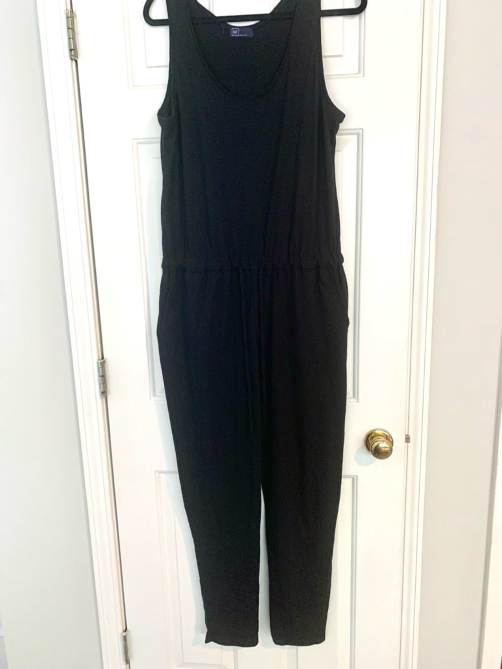 Gap Black Sleeveless Cotton Blend Drawstring Jumpsuit - Picture 2 of 5